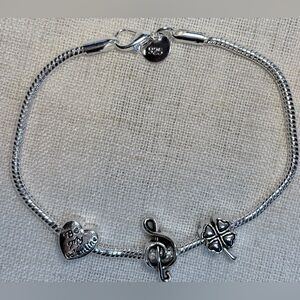 Real 925 sterling silver bracelet,snake chain,3 FREE charms.Unisex. 8”GIFT !